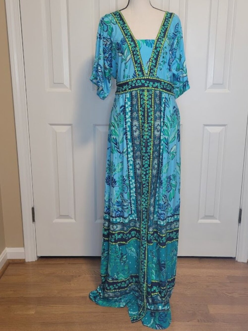 Lilly Pulitzer Ilia Maxi Dress Plan One on You Engin Blue Green Size 8 NWT